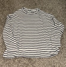 Aerie Striped Terry Cloth Crewneck Navy White Cozy Pullover Preppy Size Large