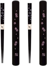 2 Pack Portable Sakura Bamboo Chopsticks w/ Case Reusable Travel Set S-3643x2