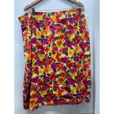 Breckenridge II Vintage 100% Linen Floral Pencil Skirt Multi Color Plus Size 22W