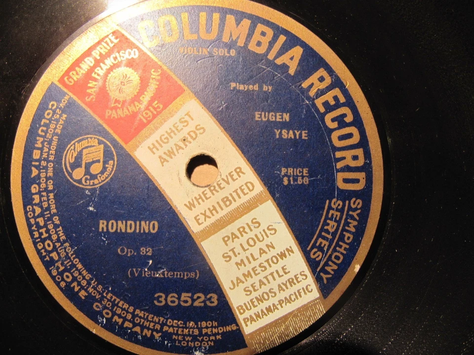 1912 EUGENE YSAYE SIGNED Vieuxtemps RONDINO Op. 32 Decreuse piano COLUMBIA 36523 - Image 2 of 2