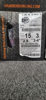 Hammer Pure Envy Hybrid Bowling Ball Black Pink Purple 15lb 3oz