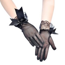 Lightweight Black Mesh Gloves with Lace Beads for Women Wedding Sun Defense