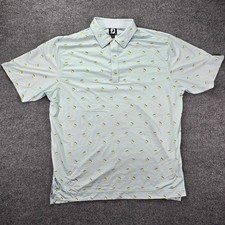 Footjoy FJ Polo Shirt Mens XL Light Blue Stretch Golf Lemonade All Over Print