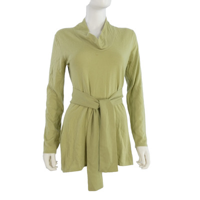 Kaschmir Pullover limettengrün Long Line Tunika Gürtel Wasserfallausschnitt Feinstrick UK 8 10