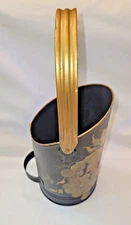 Vintage TOLEWARE TIN 2 Handled POUR BUCKET SHUTTLE gold on black