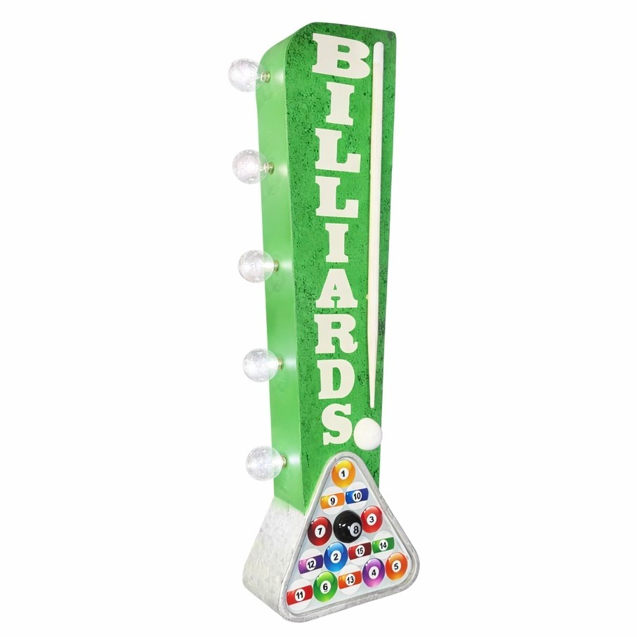 Billiards LED Marquee Sign Double Sided Vintage Design Pool Hall 25" Wall Decor