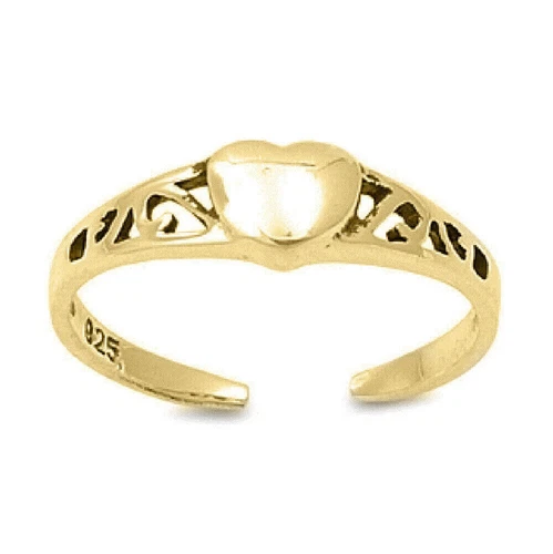 Women's Lovely 14K Yellow Gold Plated Plain Heart Adjustable Toe/Midi Ring