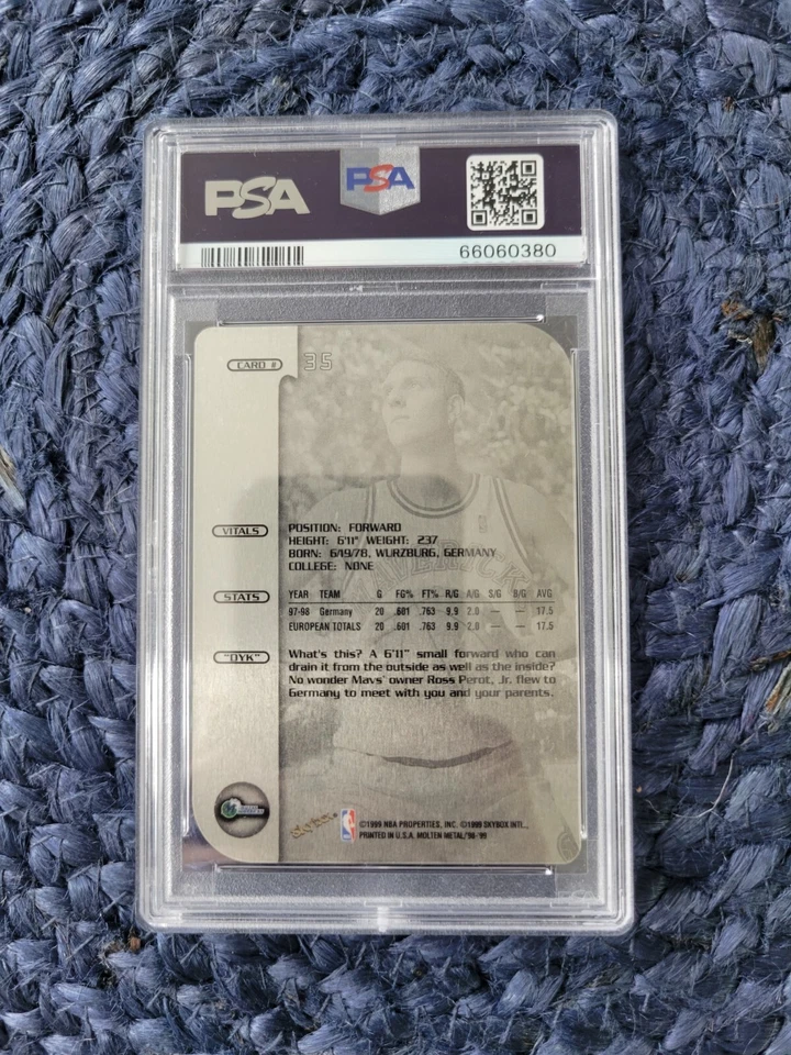 1998-99 Molten Metal Dirk Nowitzki Rookie RC Xplosion #35 *Raro* SP Dallas PSA 9 Foto 2 de 2