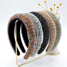 Rhinestone Velvet Padded Headband Silver  Gold Jeweled Hairband for women