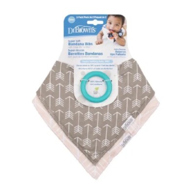 Dr Browns Super Soft Bandana Lätzchen Baby Beißring 3m + Doppelpack Pfeile/Fischgrät