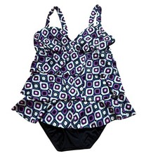 Swim Solutions Tummy Control Fauxkini One-Piece Swimsuit Women's Size 8 NWT 