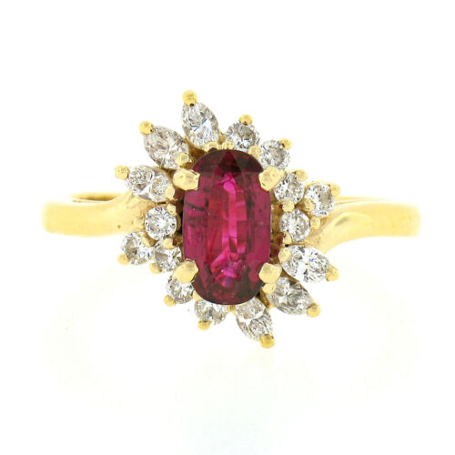14k Gold 1.46ctw Elongated Oval Red Ruby Ring w/ … - image 1