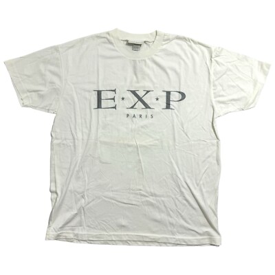 Express Tricot Unisex White T-Shirt Black Glitter Logo Oversized Heavyweight Lg