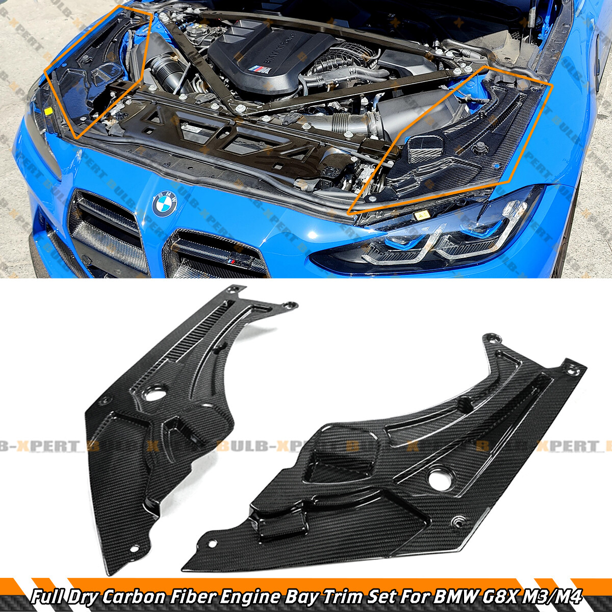 For 21-26 BMW G80 G82 M3 M4 Dry Carbon Fiber 2pc Engine Bay Trim