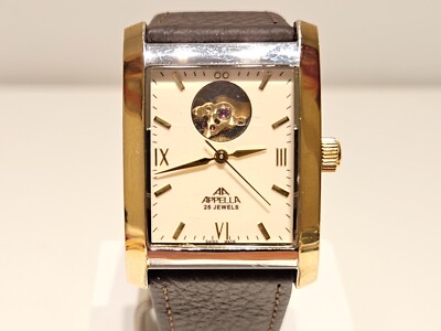 VINTAGE SWISS TWO TONE STEEL OPEN BALANCE RECTANGLE MEN AUTOMATIC WATCH''APPELLA''