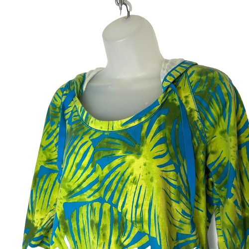 TOMMY BAHAMA Women Size M Green Blue Palm Leaves Tropical Cotton Pullover Hoodie - Picture 4 of 8