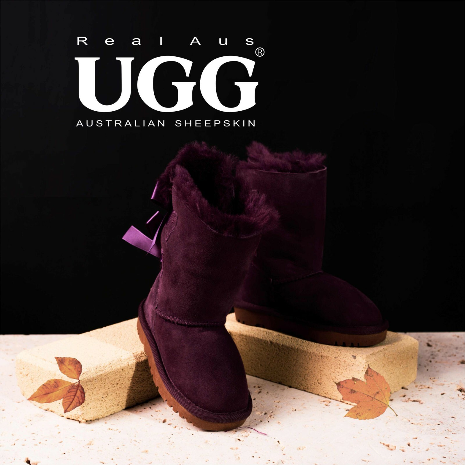 Ugg Real Aus 100% Australian Sheepskin Wool Ladies Collar Mocassins Slippers