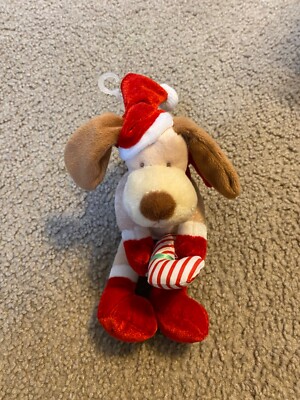 Gund Christmas Pals  DOG 8'' Plush #45538 Floppy Legs/Santa Hat,Scarf,candy cane
