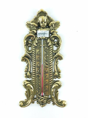 Messing Wandthermometer mit barockem Puttodekor