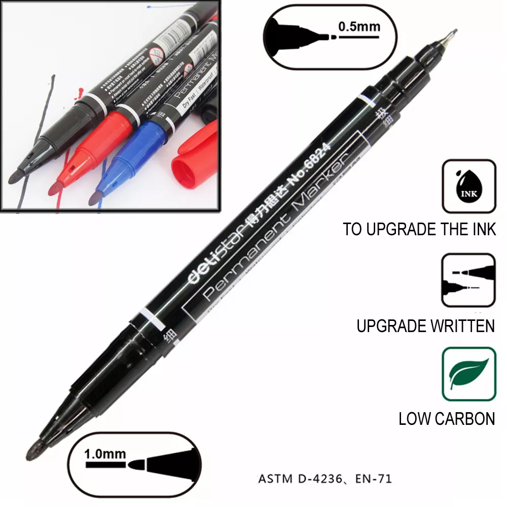 Double Marker Black Ink Waterproof Marking Pen 10pcs for Students