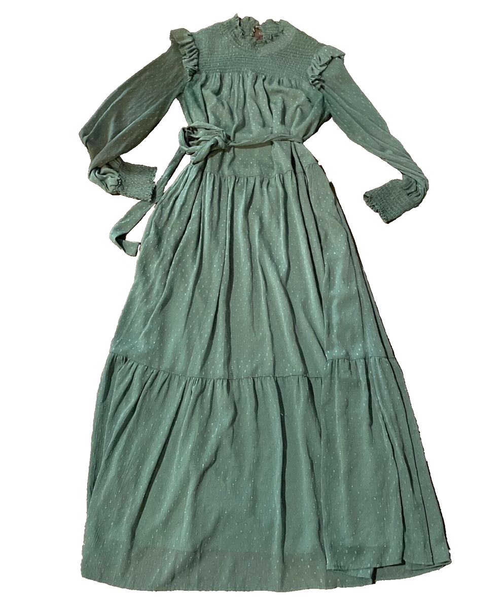 english factory green dress Medium Ruffle maxi belted fluttery Ruffle Pakistani Designer Dresses