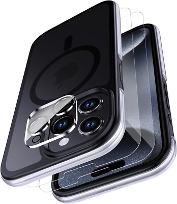 Holidi Magnet Hülle für iPhone 15 Pro MagSafe Kompatibel Stoßfest Matt Schwarz