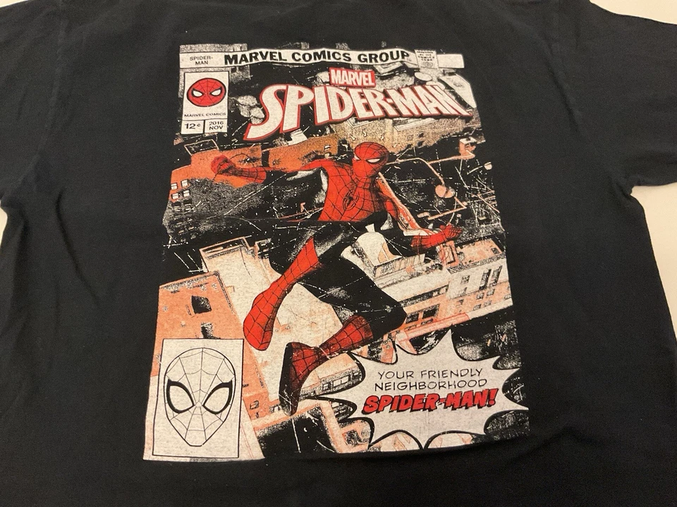 MARVEL Spider-Man Large Full Back  Comic Graphic Youth 14/16 Black T Shirt - Image 2 of 4