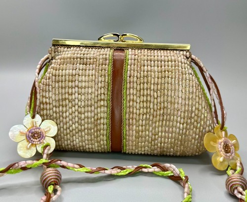 ⭕️ MARY FRANCES FLORAL BEADED HANDBAG PURSE W/ STRAP & BAG — BOHO CHIC VINTAGE - Picture 4 of 5