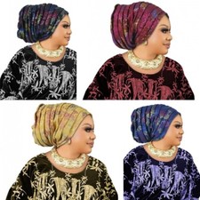 Women Muslim Cap Auto Gele Turban Africa Solid Color Bronzing Aso Oke Headscarf