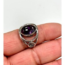 Solid 925 Sterling Silver and Natural AAA Amethyst Gemstone Ring, Size 7