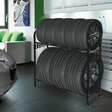 Universal Moveable Tire Garage Storage Rack & Shelving For Basement Workshop