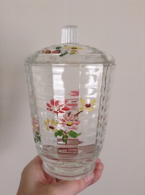 Seltene Chance Bros um 1950 Spinnennetz Deckel Sellerie/Vorratsdose handbemalt Blumen
