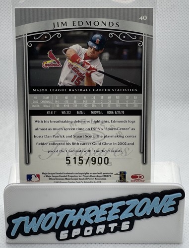 2003 Donruss Timeless Treasures Jim Edmonds #40/#'d 515/900 - Picture 4 of 7