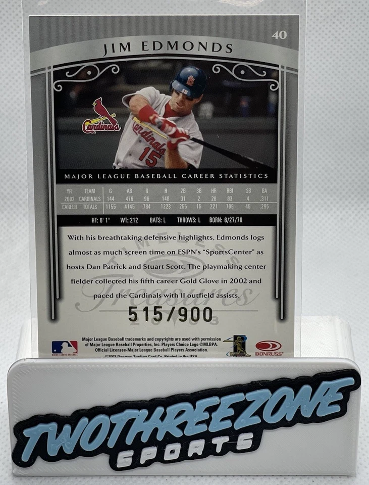 2003 Donruss Timeless Treasures Jim Edmonds #40/#'d 515/900 - Image 4 of 4