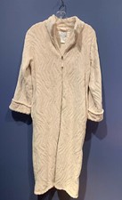 Womens S/M Robe, Vintage Oscar dela Renta, Plush, Zip, Beige Long Sleeve Zip Up