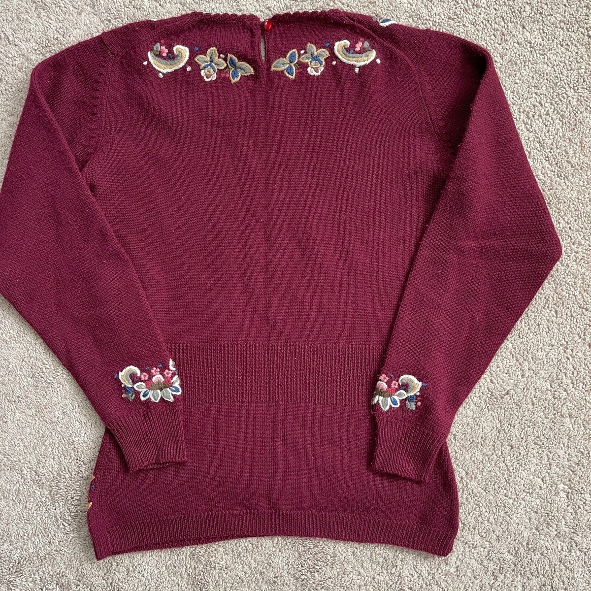 90s HERMAN GEIST 手刺繍 花柄 パフスリーブ ウールニット Vintage 90's Herman Geist Wool Sweater Hand Embroidered