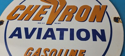 Vintage Chevron Gasoline Sign - Aviation Gas Pump Plate Service