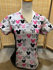 Scrubs Scrub Top Cartoon Mickey And Minnie Mouse Ear Shapes XS Extra SMall H187