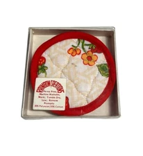 4 Vtg 1970's Quilted Fabric Coasters Strawberry/Flowers Unused Rainbow Creations