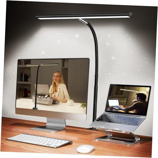 LED Desk Lamp for Office Home, Eye-Caring Desk Light with Stepless Black
