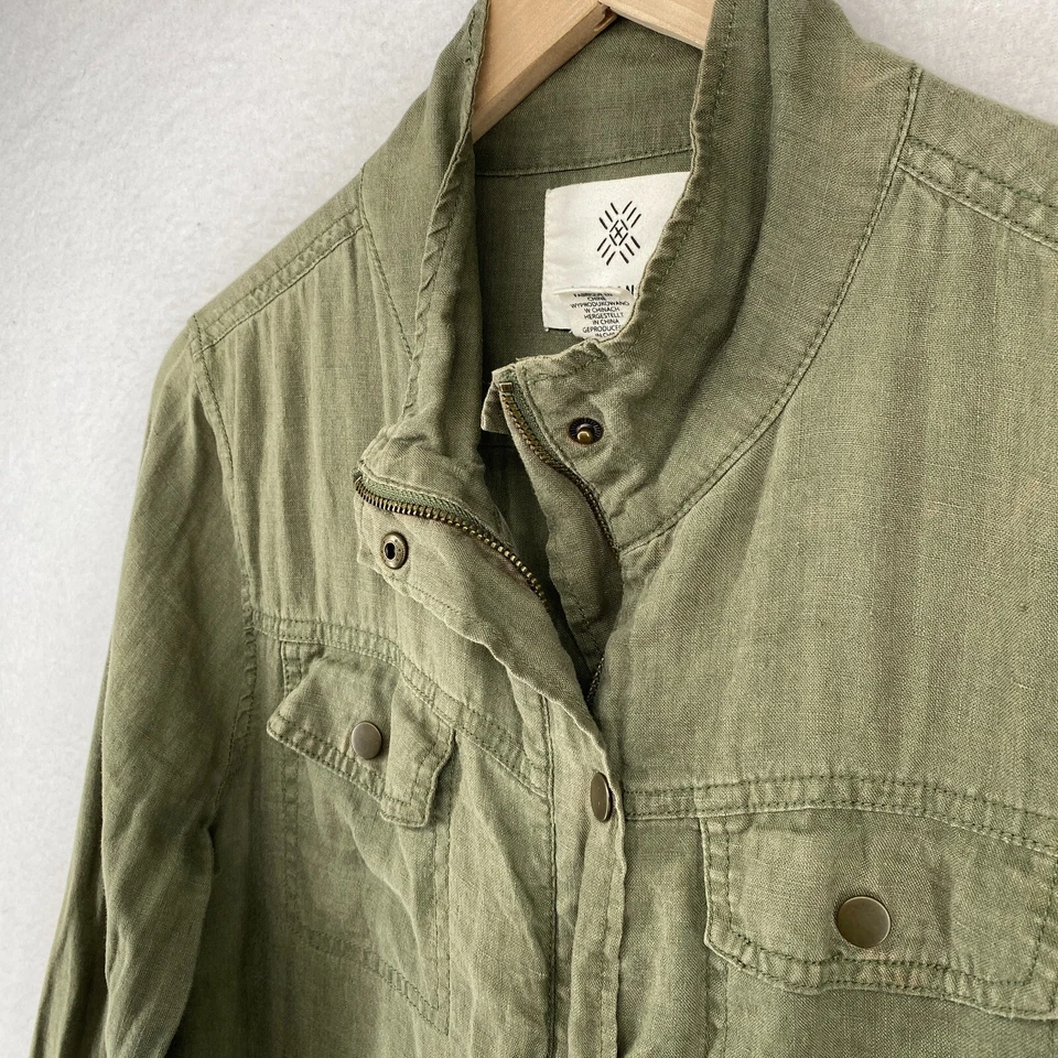 Chaqueta ARTISAN NY para mujer L de lino utilitario de carga campo cremallera completa Sanp frontal verde Foto 2 de 4