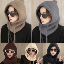 Winter Knitted Hooded Caps Outdoor Warmer Hat One-Piece Neck Collar Beanies Caps
