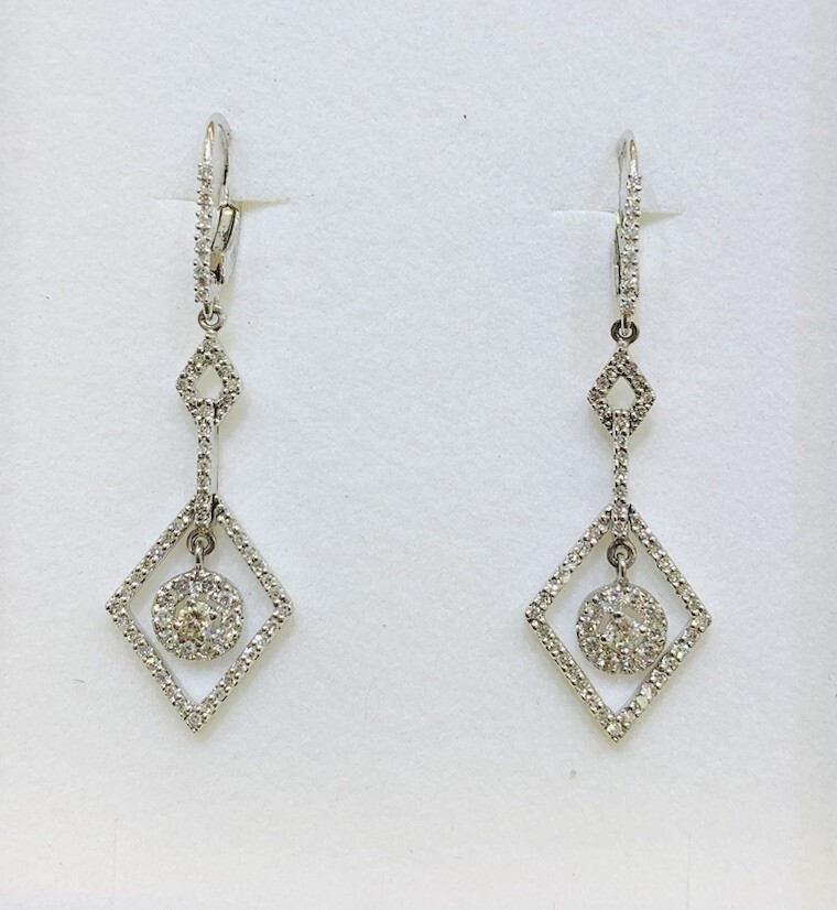 14K Solid White Gold Dangle Lever Back  Earrings … - image 1