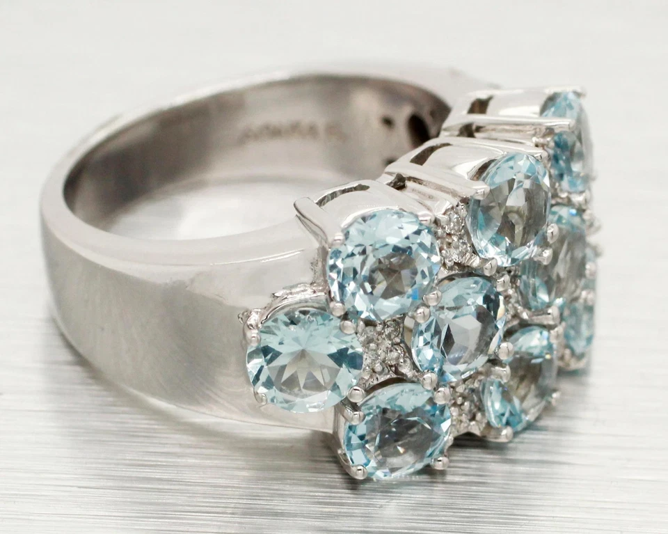 Anillo Sonia Bitton 3,25 ctw banda aguamarina | Acentos de diamantes | Oro blanco de 14 k Foto 4 de 4