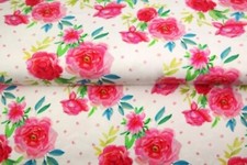Baumwollstoff Rosen weiß Öko-Tex Stenzo Popeline Meterware  ab 0,50 cm x 150 cm
