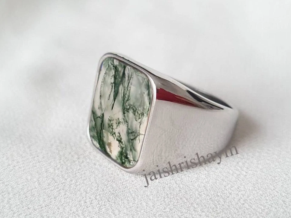 Natural Moss Agate Ring 925 Sterling Silver Ring Ring For Men Gift Valentine Day - Image 4 of 4