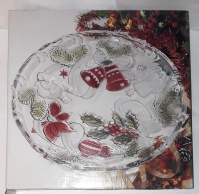 2006 MIKASA Christmas Balls, Bells, Angels, Holly Tree Plate 15'' Cookie Dish