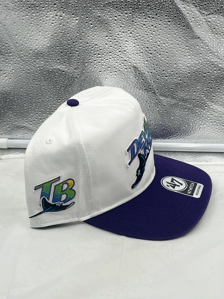 Tampa Bay Rays MLB '47 Throwback Blanco TT Script Hitch Ajustable Snapback Sombrero Foto 4 de 4