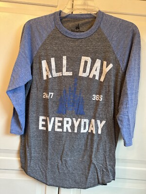 Disney Parks Top Womens Small All Day Every Day Tee Raglan Sleeve Blue Gray
