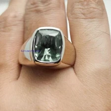 Natural Green Amethyst Gemstone with 925 sterling Silver Ring For Men's #5687